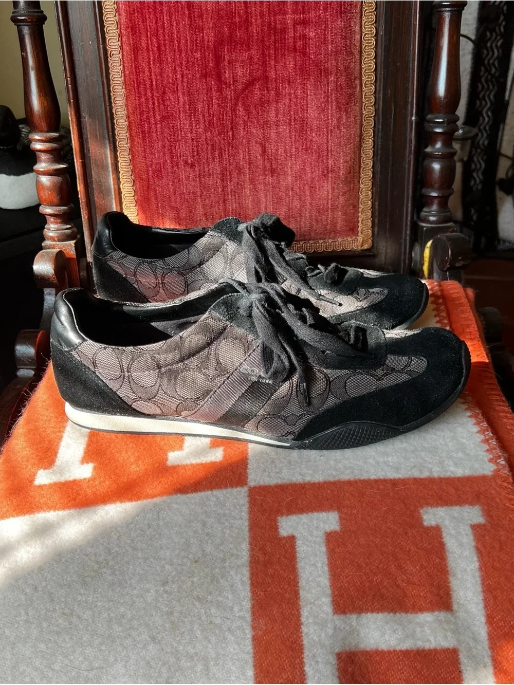 Coach Women's Black and Gray Signature Logo Sneakers